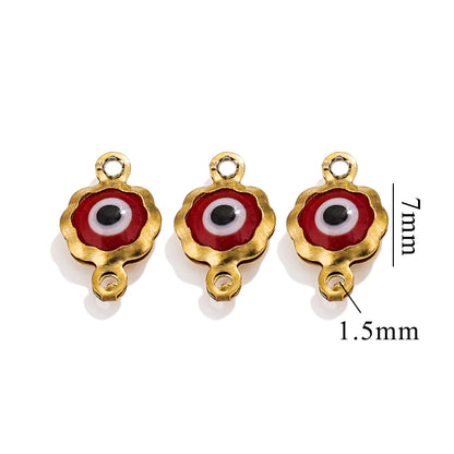 Color-Preserving Stainless Steel Plated 18K Real Gold 6mm Single/Double-Ring Double-Sided Oil Dripping Devil Eye Pendant Diy Connection Accessories