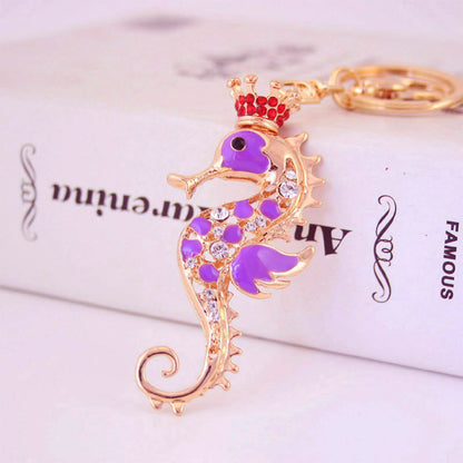 Cute Simple Style Hippocampus Zinc Alloy Plating Inlay Rhinestones Women'S Bag Pendant Keychain