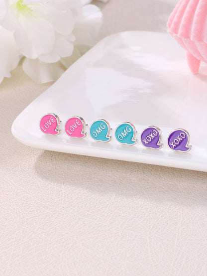 3 Pairs Casual Elegant Cute Geometric Letter Enamel Zinc Alloy Ear Studs