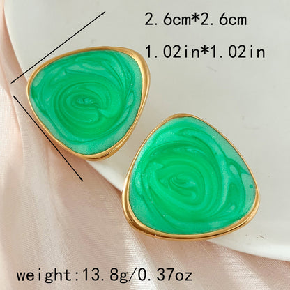 1 Pair Casual Sweet Korean Style Round Leaves Enamel 304 Stainless Steel 14K Gold Plated Drop Earrings