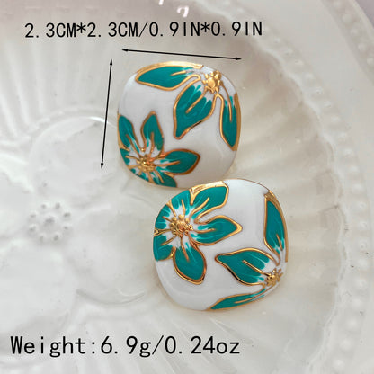 1 Pair Casual Sweet Korean Style Round Leaves Enamel 304 Stainless Steel 14K Gold Plated Drop Earrings