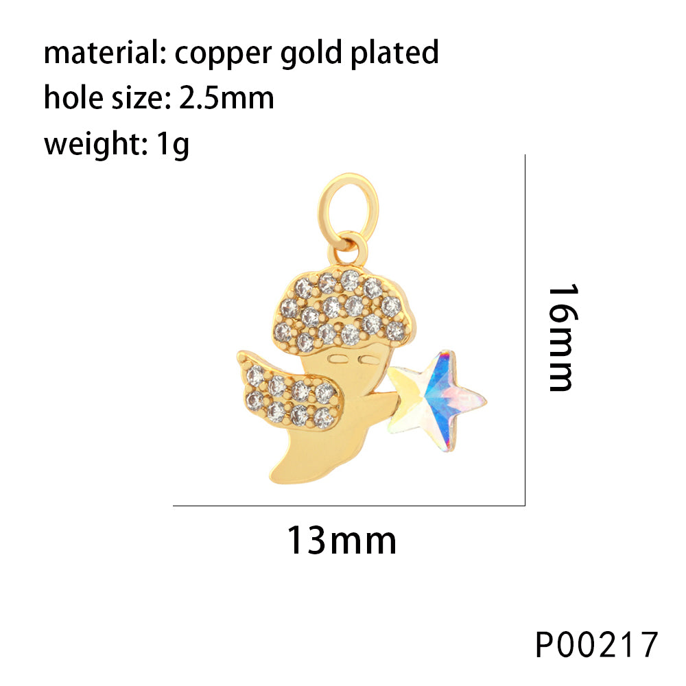 1 Piece Copper Zircon 18K Gold Plated Angel Lock Lightning Pendant