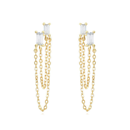 1 Pair Casual Simple Style Geometric Chain Inlay Copper Zircon Drop Earrings