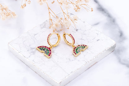 Fashion Asymmetric Color Zircon Copper Earrings