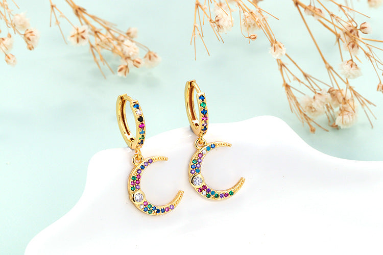 Fashion Asymmetric Color Zircon Copper Earrings