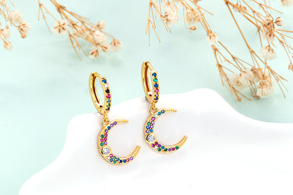 Fashion Asymmetric Color Zircon Copper Earrings