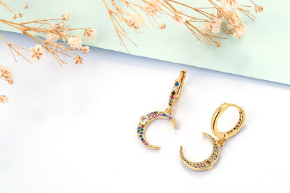 Fashion Asymmetric Color Zircon Copper Earrings