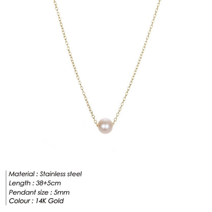 304 Stainless Steel 14K Gold Plated Rose Gold Plated Silver Plated Elegant Lady Baroque Style Inlay Geometric Artificial Pearls Pendant Necklace