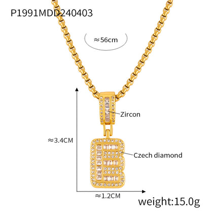 Wholesale Jewelry Simple Style Classic Style Geometric Titanium Steel Zircon 18K Gold Plated Inlay Pendant Necklace