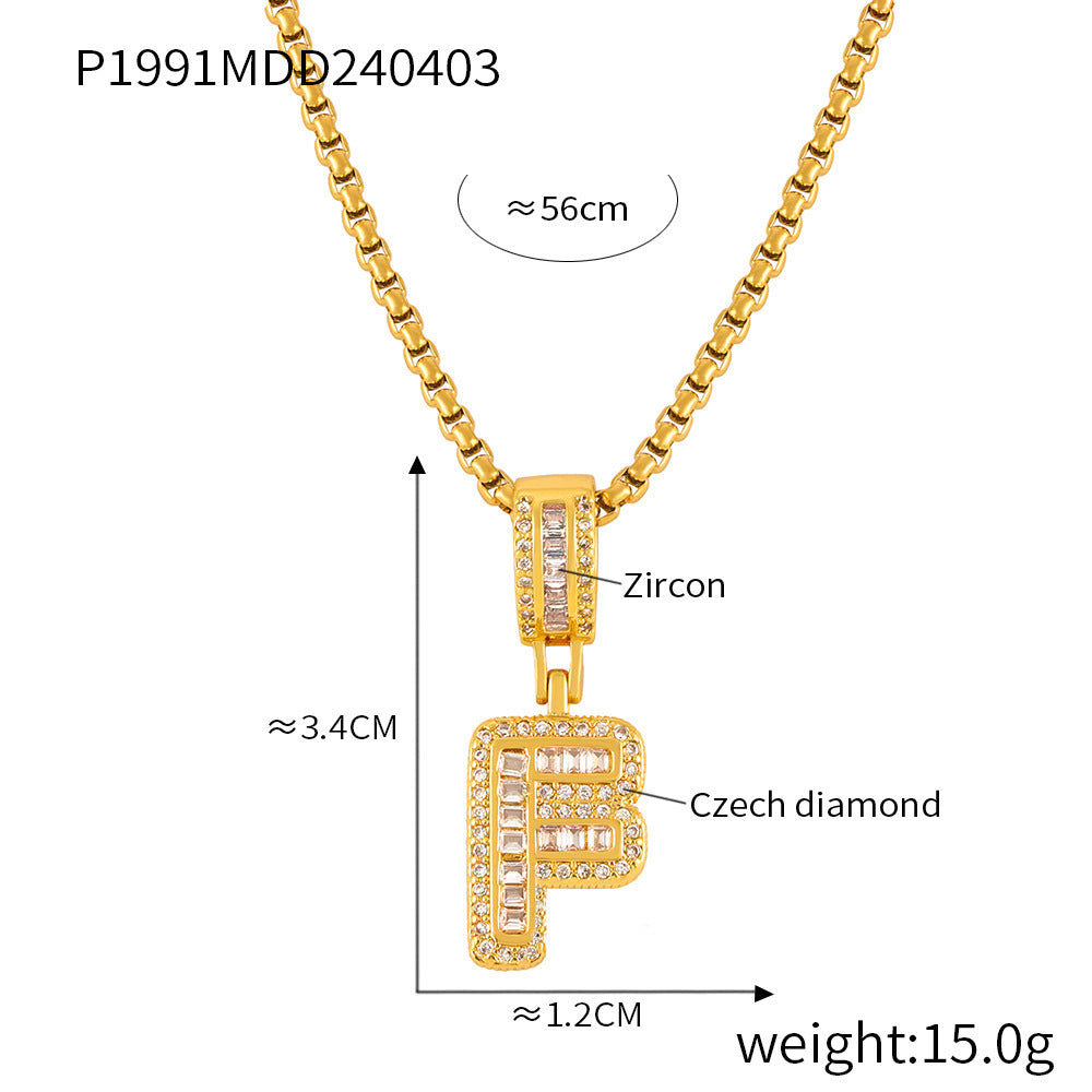 Wholesale Jewelry Simple Style Classic Style Geometric Titanium Steel Zircon 18K Gold Plated Inlay Pendant Necklace