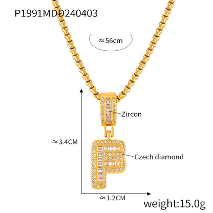 Wholesale Jewelry Simple Style Classic Style Geometric Titanium Steel Zircon 18K Gold Plated Inlay Pendant Necklace