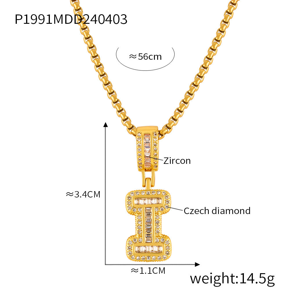 Wholesale Jewelry Simple Style Classic Style Geometric Titanium Steel Zircon 18K Gold Plated Inlay Pendant Necklace