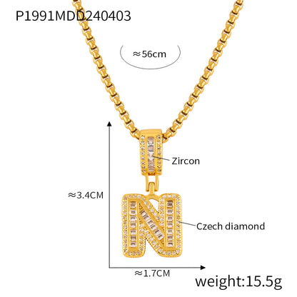 Wholesale Jewelry Simple Style Classic Style Geometric Titanium Steel Zircon 18K Gold Plated Inlay Pendant Necklace