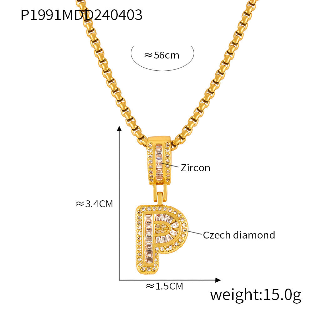 Wholesale Jewelry Simple Style Classic Style Geometric Titanium Steel Zircon 18K Gold Plated Inlay Pendant Necklace