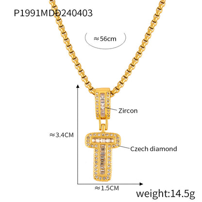 Wholesale Jewelry Simple Style Classic Style Geometric Titanium Steel Zircon 18K Gold Plated Inlay Pendant Necklace