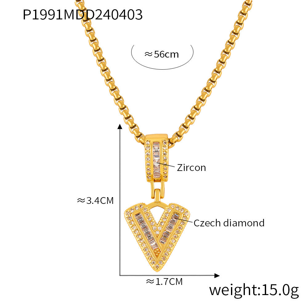 Wholesale Jewelry Simple Style Classic Style Geometric Titanium Steel Zircon 18K Gold Plated Inlay Pendant Necklace