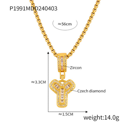 Wholesale Jewelry Simple Style Classic Style Geometric Titanium Steel Zircon 18K Gold Plated Inlay Pendant Necklace