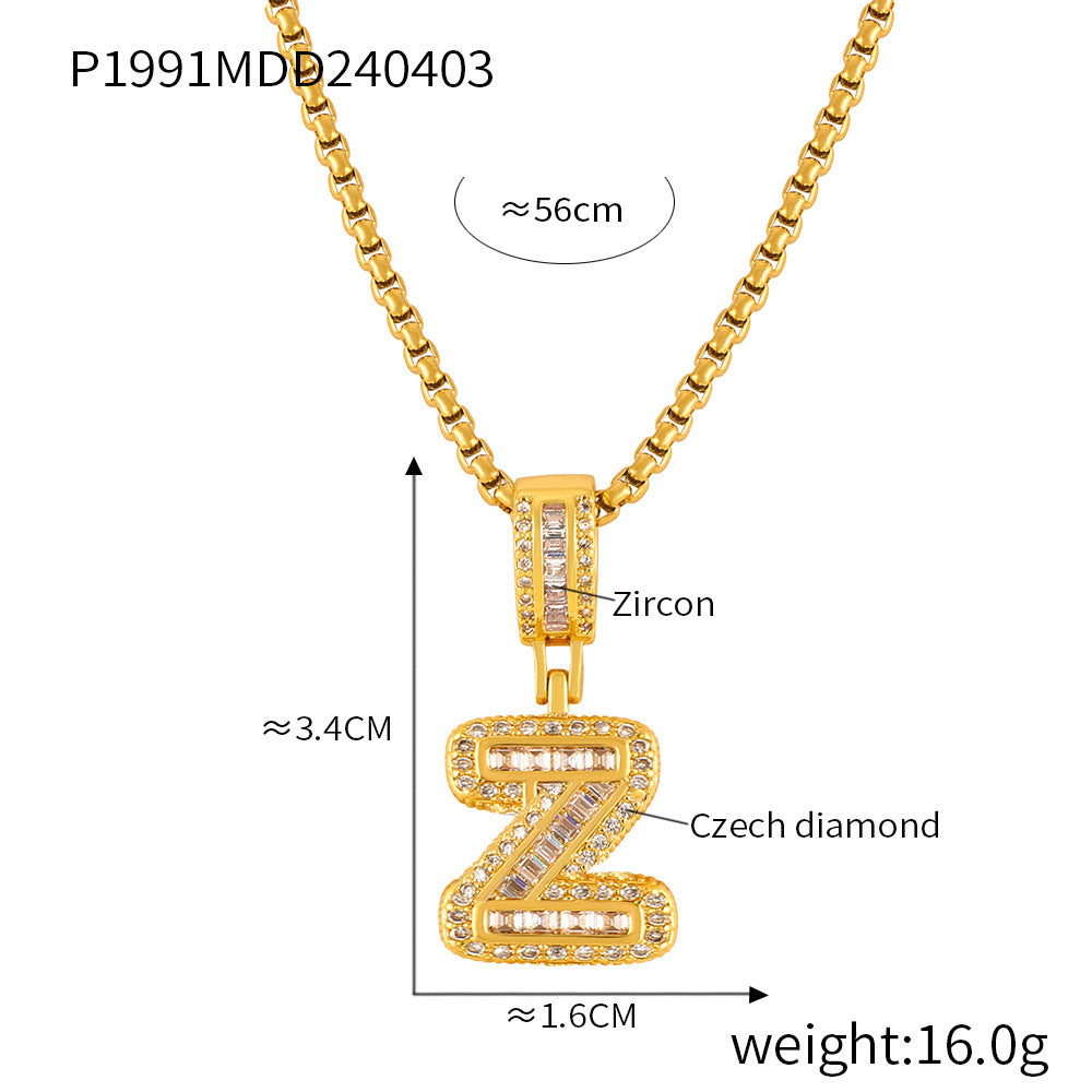 Wholesale Jewelry Simple Style Classic Style Geometric Titanium Steel Zircon 18K Gold Plated Inlay Pendant Necklace