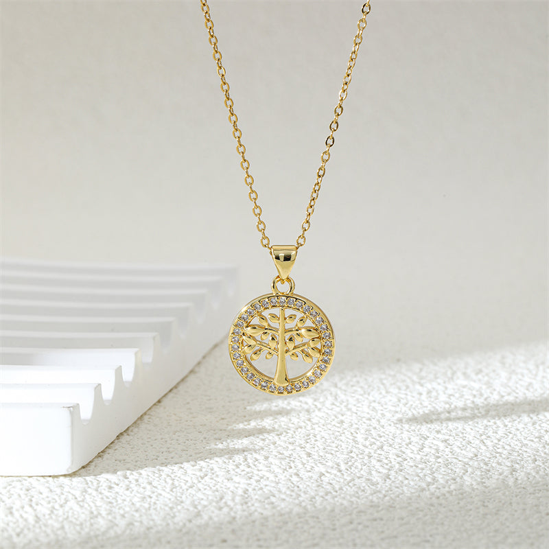 201 Stainless Steel Brass 18K Gold Plated Shiny Plating Inlay Cross Water Droplets Heart Shape Zircon Pendant Necklace