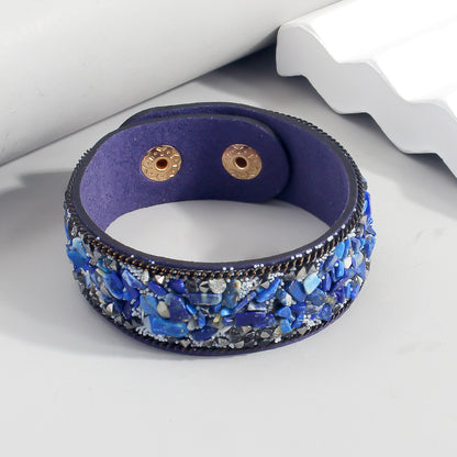 Wholesale Jewelry Ethnic Style Shiny Irregular Pu Leather Stone Natural Stone Asymmetrical Inlay Bangle