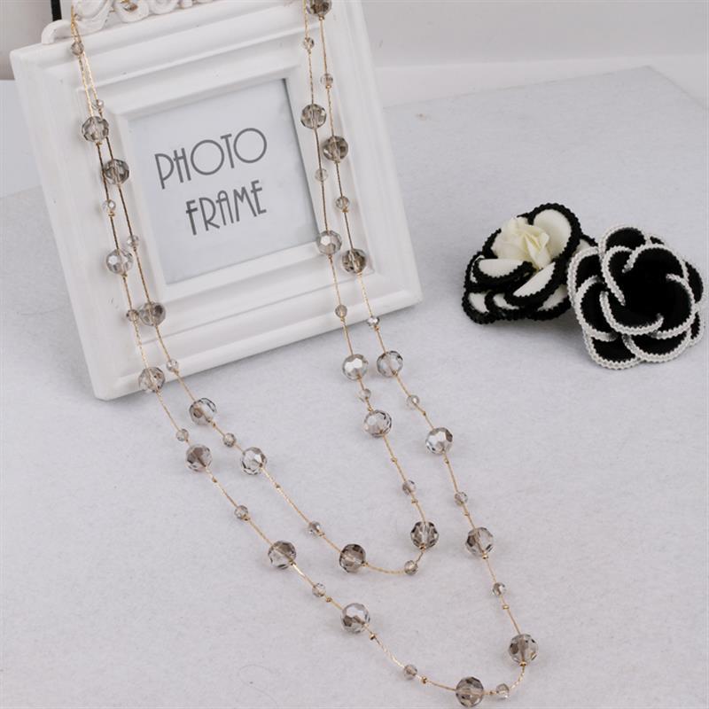 Simple Style Round Artificial Crystal Alloy Beaded Women's Sweater Chain Long Necklace