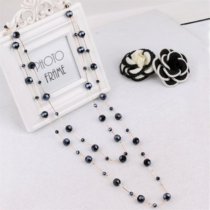 Simple Style Round Artificial Crystal Alloy Beaded Women's Sweater Chain Long Necklace