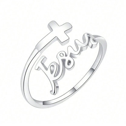 Simple Style Cross Letter Silver Plated Alloy Wholesale Open Rings