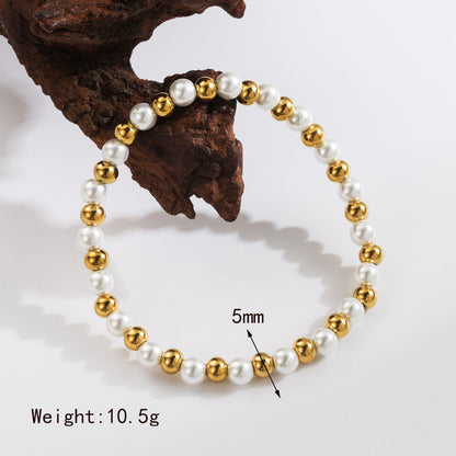 Basic Commute Solid Color 304 Stainless Steel Artificial Pearl 18K Gold Plated Artificial Pearls Bracelets In Bulk