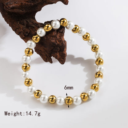 Basic Commute Solid Color 304 Stainless Steel Artificial Pearl 18K Gold Plated Artificial Pearls Bracelets In Bulk