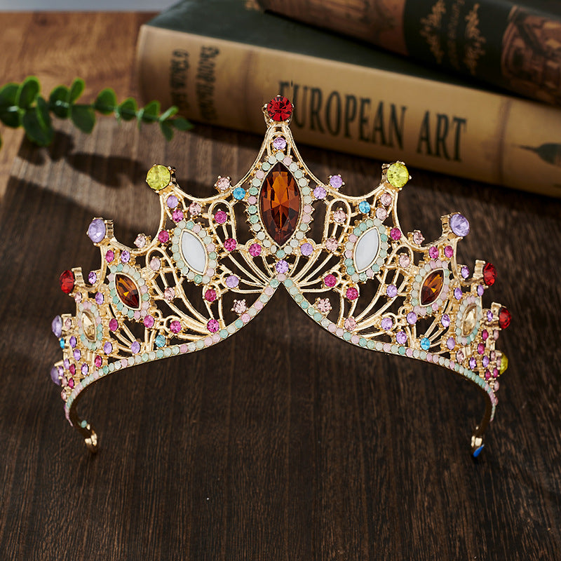 Elegant Lady Crown Alloy Plating Inlay Artificial Gemstones Crown