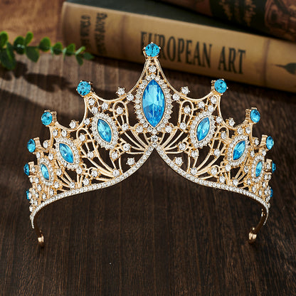 Elegant Lady Crown Alloy Plating Inlay Artificial Gemstones Crown