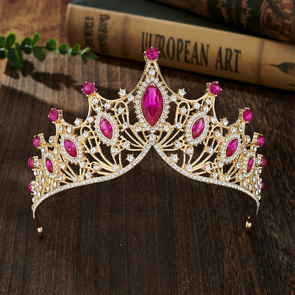 Elegant Lady Crown Alloy Plating Inlay Artificial Gemstones Crown