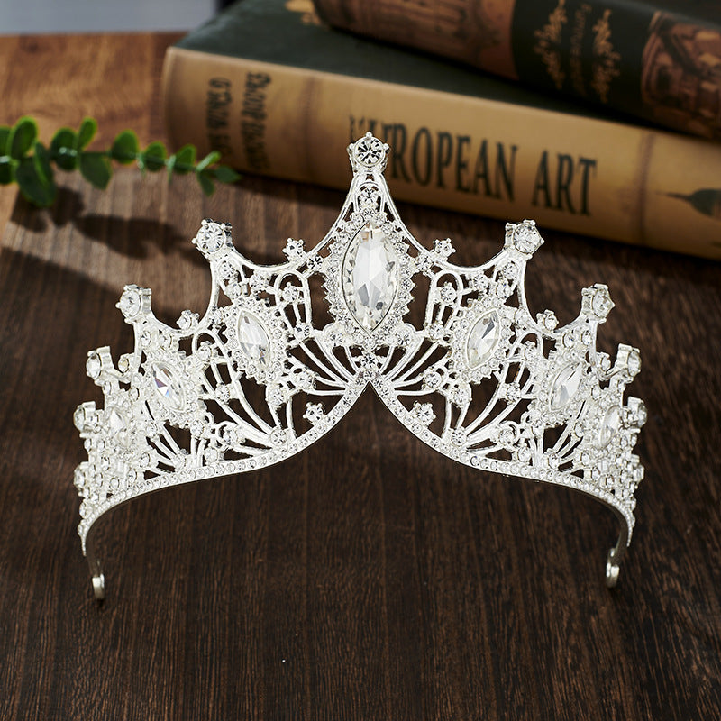 Elegant Lady Crown Alloy Plating Inlay Artificial Gemstones Crown