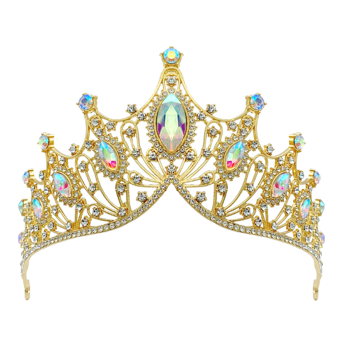 Elegant Lady Crown Alloy Plating Inlay Artificial Gemstones Crown