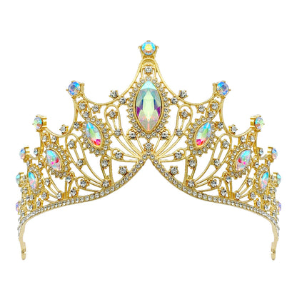 Elegant Lady Crown Alloy Plating Inlay Artificial Gemstones Crown