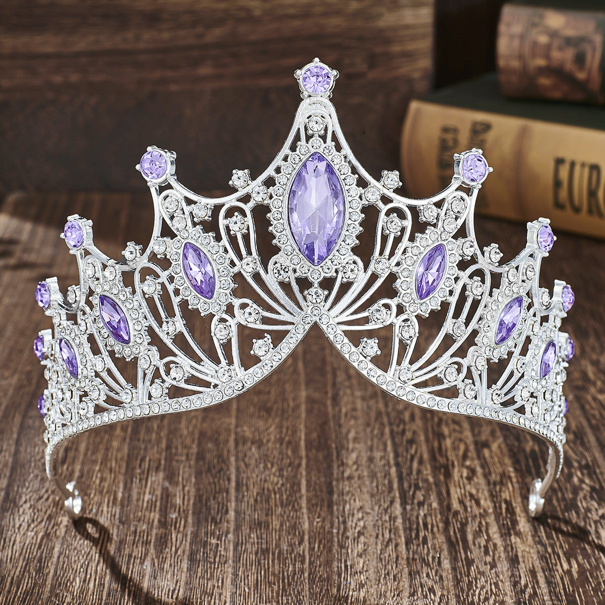 Elegant Lady Crown Alloy Plating Inlay Artificial Gemstones Crown