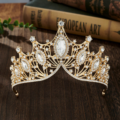 Elegant Lady Crown Alloy Plating Inlay Artificial Gemstones Crown