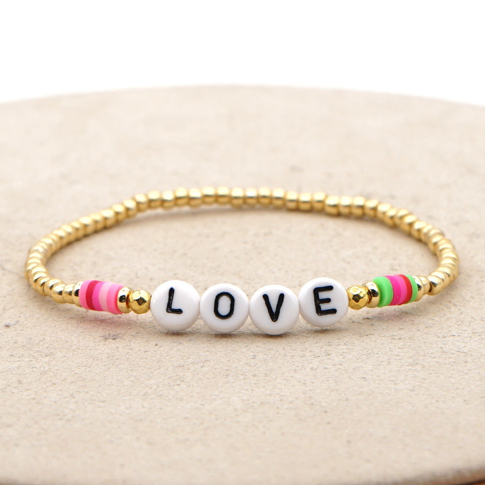 Bohemian Color 4mm Soft Ceramic Beaded Love Letter Bracelet