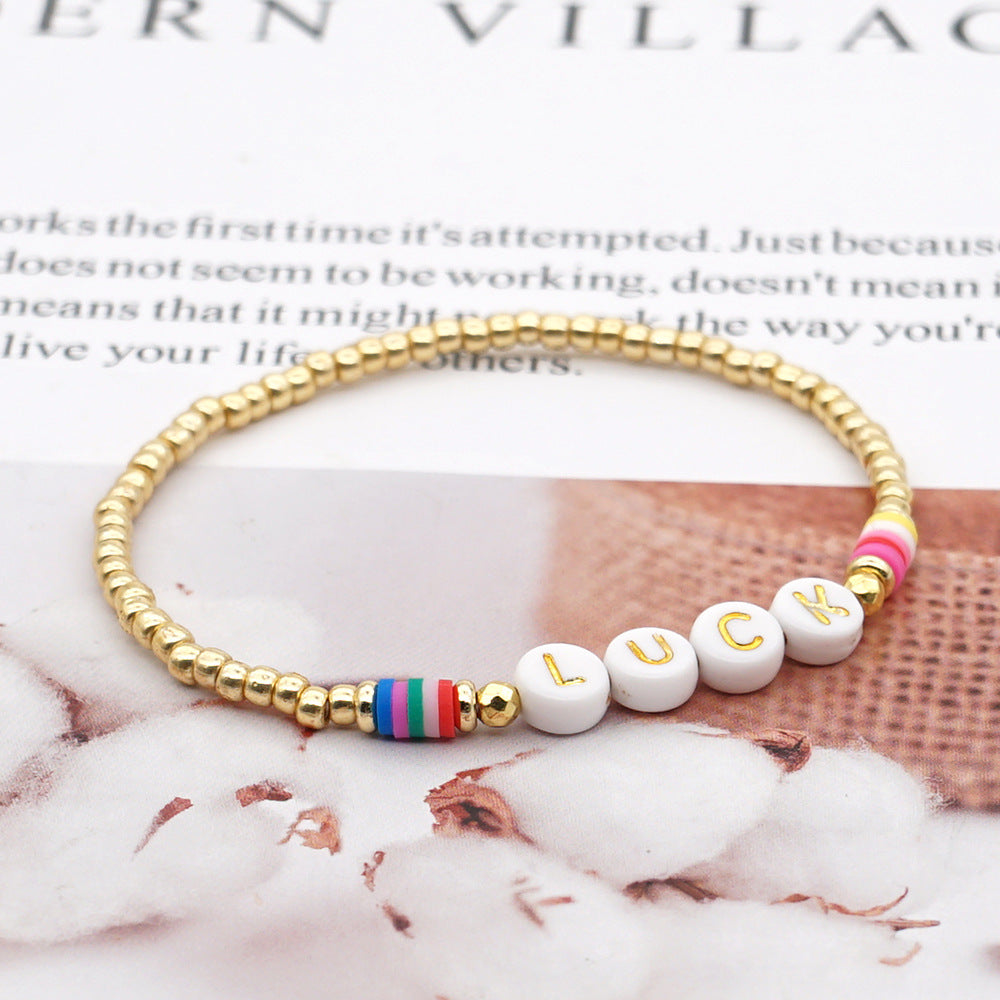 Bohemian Color 4mm Soft Ceramic Beaded Love Letter Bracelet