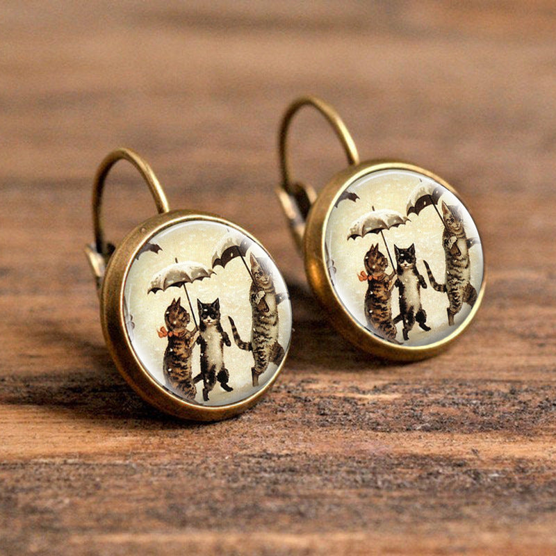 1 Pair Casual Simple Style Animal Round Plating Inlay Alloy Glass Earrings