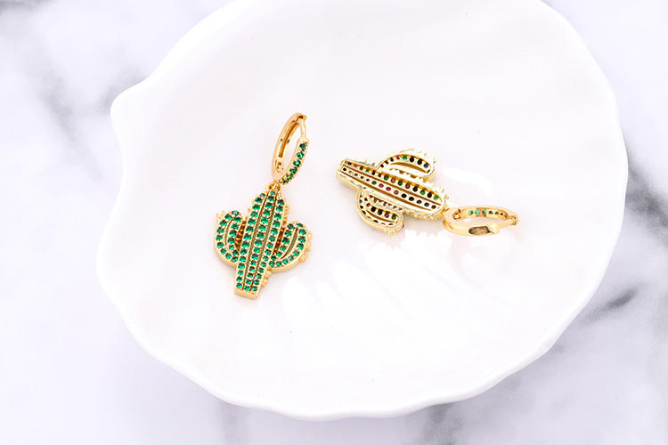 European And American Fashion Colorful Zircon Earrings A Variety Of Creative Personality Pineapple Cactus Earrings Diy Ear Studs Earrings For Women