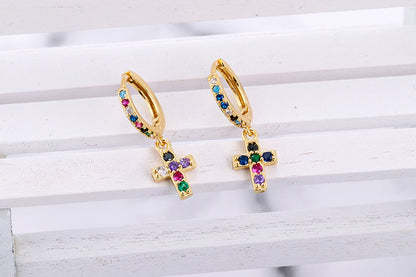 Fashion Asymmetric Color Zircon Copper Earrings