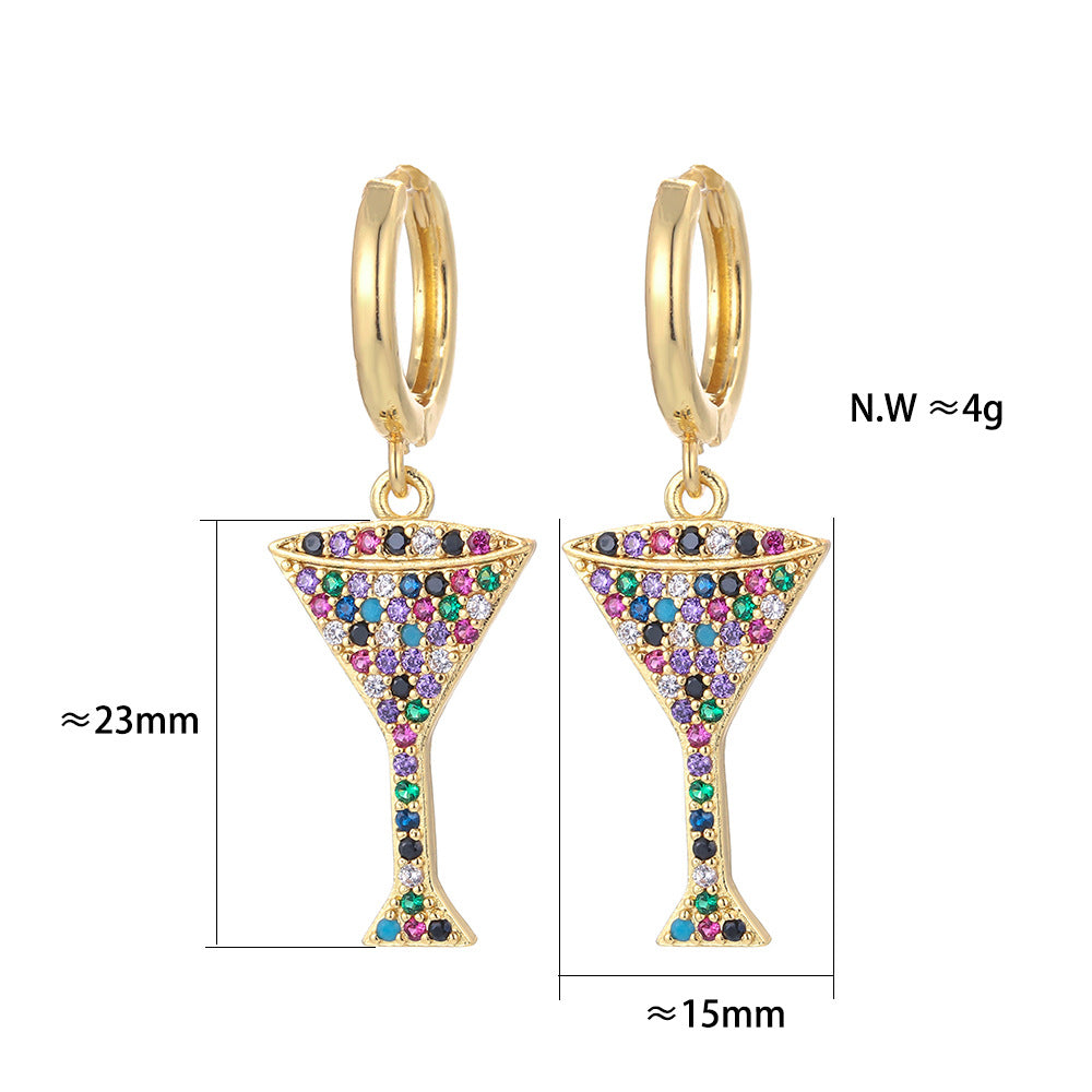 Fashion Asymmetric Color Zircon Copper Earrings