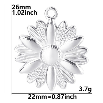 1 Piece 304 Stainless Steel Sunflower Pendant