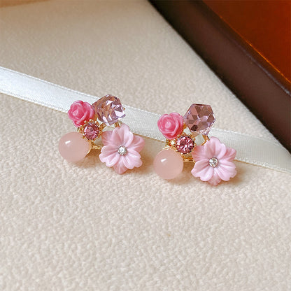 Wholesale Jewelry Simple Style Flower Alloy Rhinestones Opal Plating Inlay Ear Studs