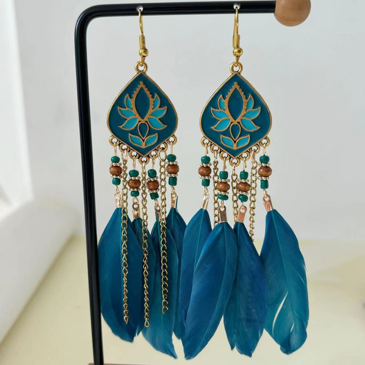 Bohemian Tassel Rhombus Alloy Feather Plating Women'S Drop Earrings