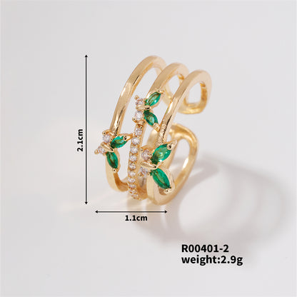 Copper K Gold Plated Rhodium Plated IG Style Shiny Inlay Butterfly Zircon Open Rings