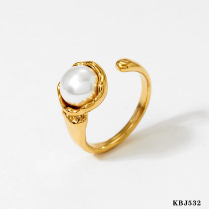 304 Stainless Steel 16K Gold Plated White Gold Plated Gold Plated Casual Plating Inlay Round Artificial Pearls Rings