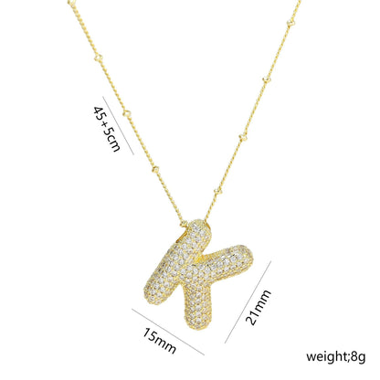 Copper Gold Plated IG Style Korean Style Plating Inlay Letter Zircon Pendant Necklace