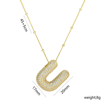 Copper Gold Plated IG Style Korean Style Plating Inlay Letter Zircon Pendant Necklace